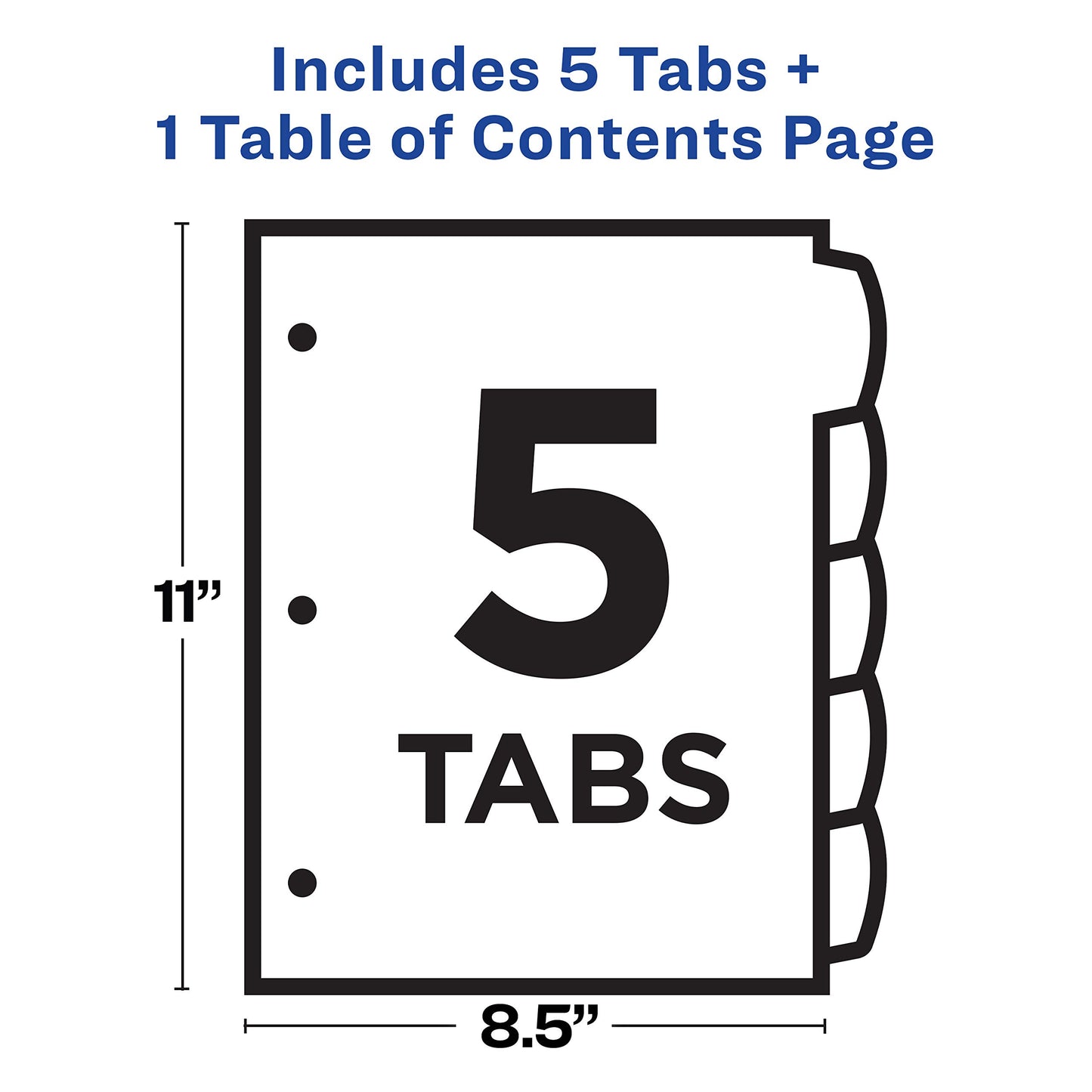 Avery 5 Tab Dividers for 3 Ring Binders, Customizable Table of Contents, Multicolor Tabs, 1 Set (11840) (Pack of 2)