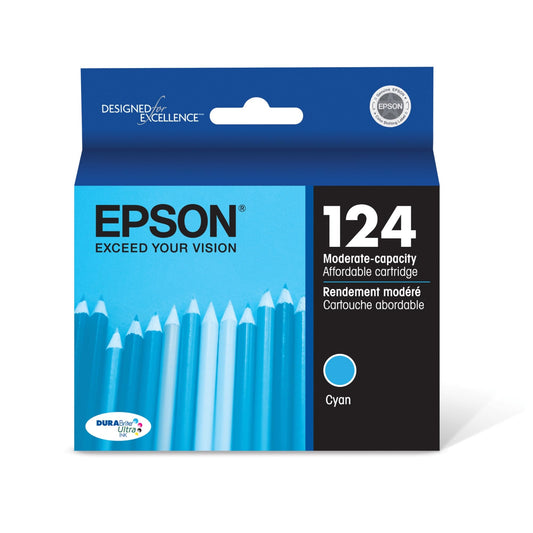 Epson 124 DURABrite Ultra Ink Standard Capacity Cyan Cartridge (T124220-S) Works with Stylus NX-125, NX-127, NX-130, NX-230, NX-330, NX-420, NX-430, WorkForce WF-320, WF-323, WF-325, WF-435