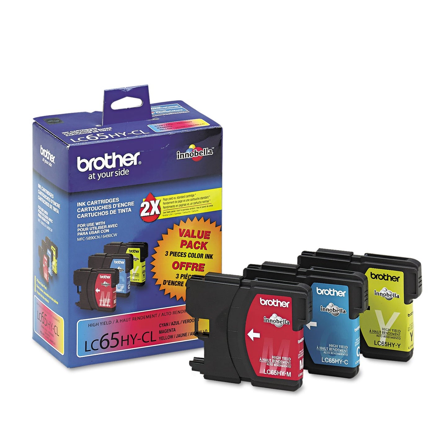 Brother LC653PKS LC65HY-CL Color Ink Cartridge - 3 Pack -Cyan/Magenta/Yellow - EXP 09.2024