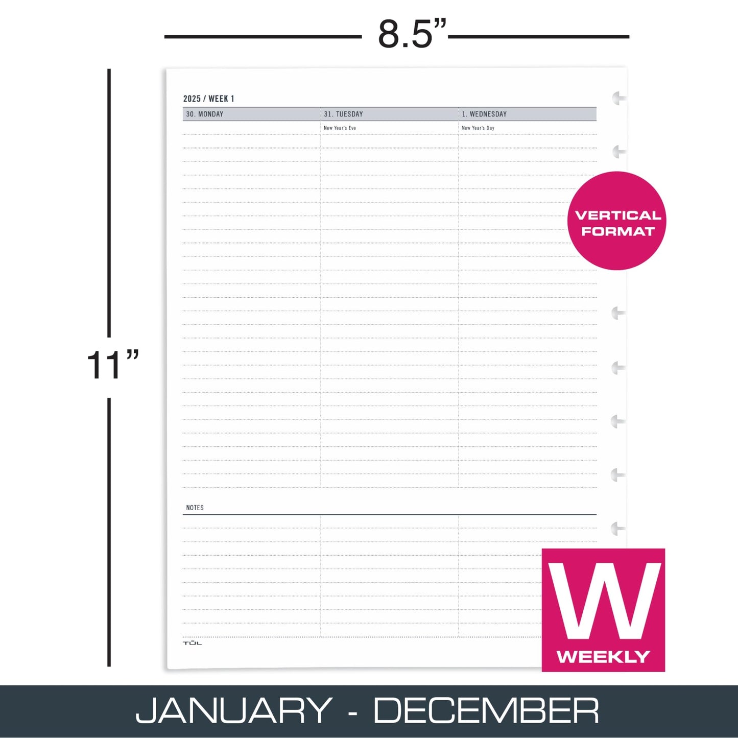 2025 TUL® Discbound Weekly Planner Refill Pages, Letter Size, January To December