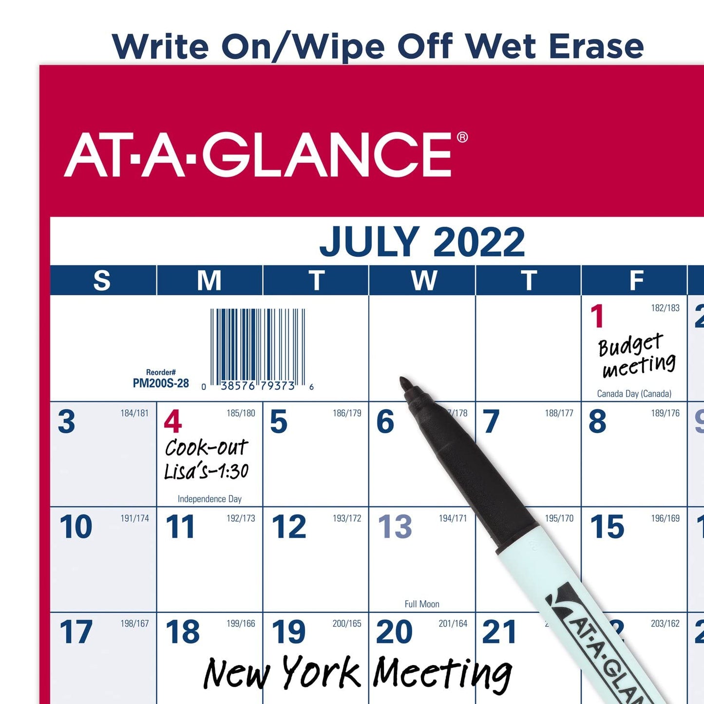 AT-A-GLANCE 2022-2023 Erasable Calendar, Dry Erase Wall Planner, 36" x 24", Large, Academic & Regular Year, Double Sided, Horizontal (PM200S28)