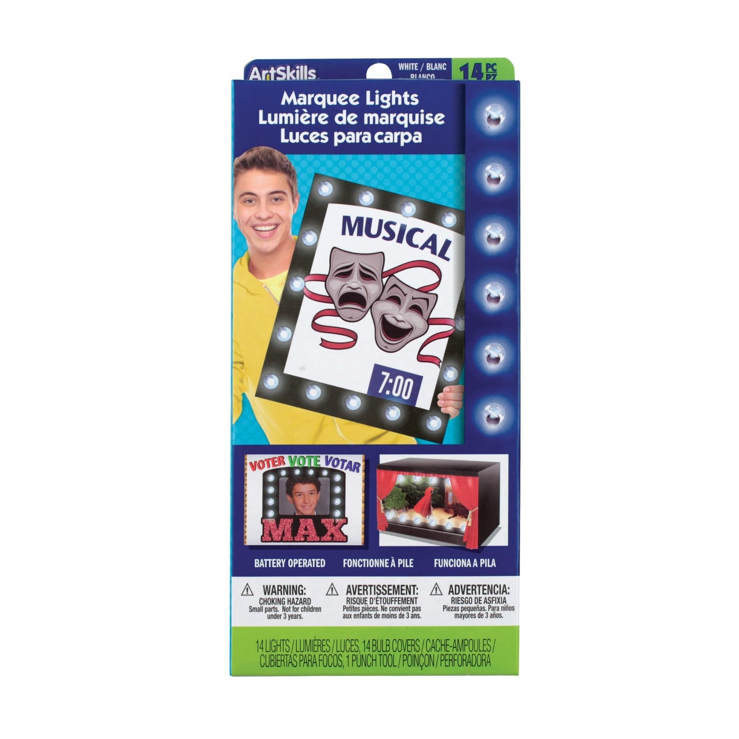 ArtSkills Clear Marquee String Light Kit with Punch Tool and Instructions for Posters, Dorms and Projects, Battery-Operated, 14 Lights with 2 Modes