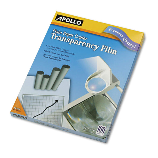Apollo, PP100C, Plain Paper B/W Transparency Film, Letter, Clear, 100/Box, Sold As 1 Box