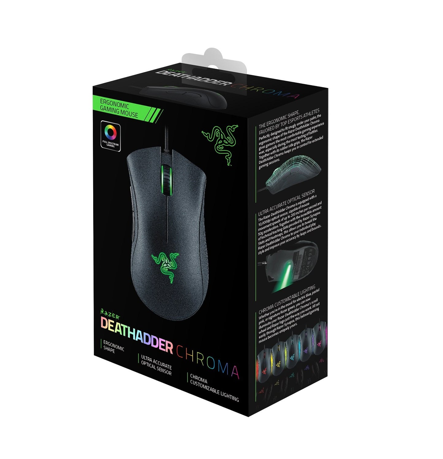 Razer DeathAdder Chroma - Multi-Color Ergonomic Gaming Mouse - 10,000 DPI Sensor - Comfortable Grip - World's Most Popular Gaming Mouse