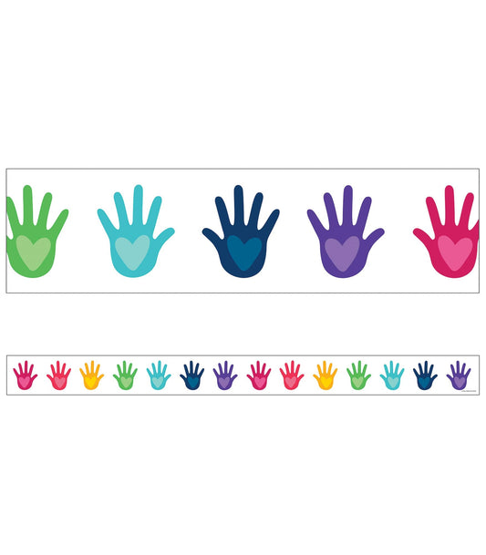 Carson Dellosa One World Heart and Hand Bulletin Board Borders, 36 Feet of Straight Colorful Hands Classroom Borders for Bulletin Board, White Board, Cork Board, Classroom Decor, and Desk Decor