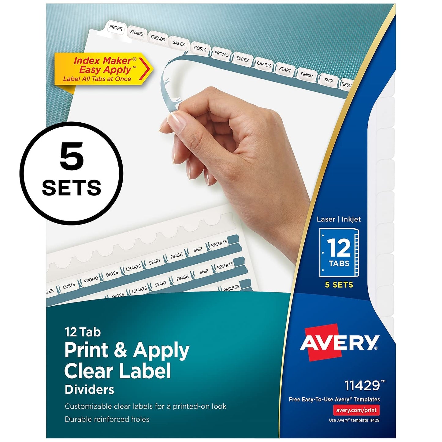 Avery 11429 Index Maker, Laser, Punched, 12-Tabs, 5/ST, 8-1/2-Inch x11-Inch,CL