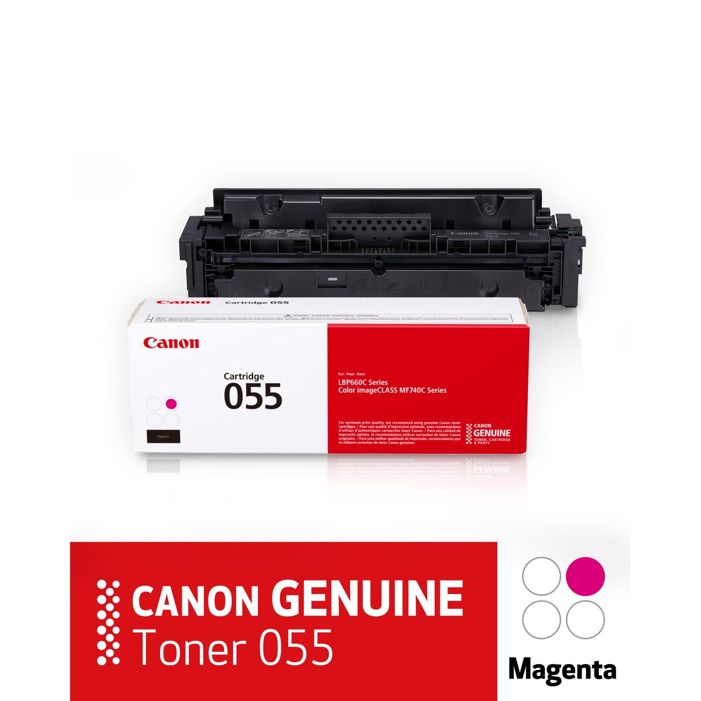 Canon Genuine Toner, Cartridge 055 Magenta (3014C001) 1 Pack Color imageCLASS MF741Cdw, MF743Cdw, MF745Cdw, MF746Cdw, LBP664Cdw Laser Printers