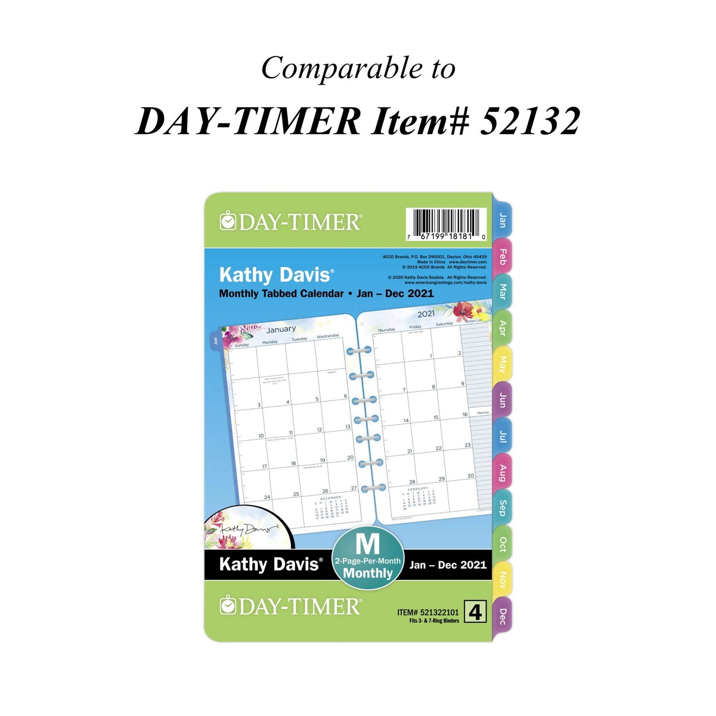 2021 Monthly Planner Refill by AT-A-GLANCE, 52132 DAY-TIMER, 5-1/2" x 8-1/2", Size 4, Kathy Davis (KD81-685-21)