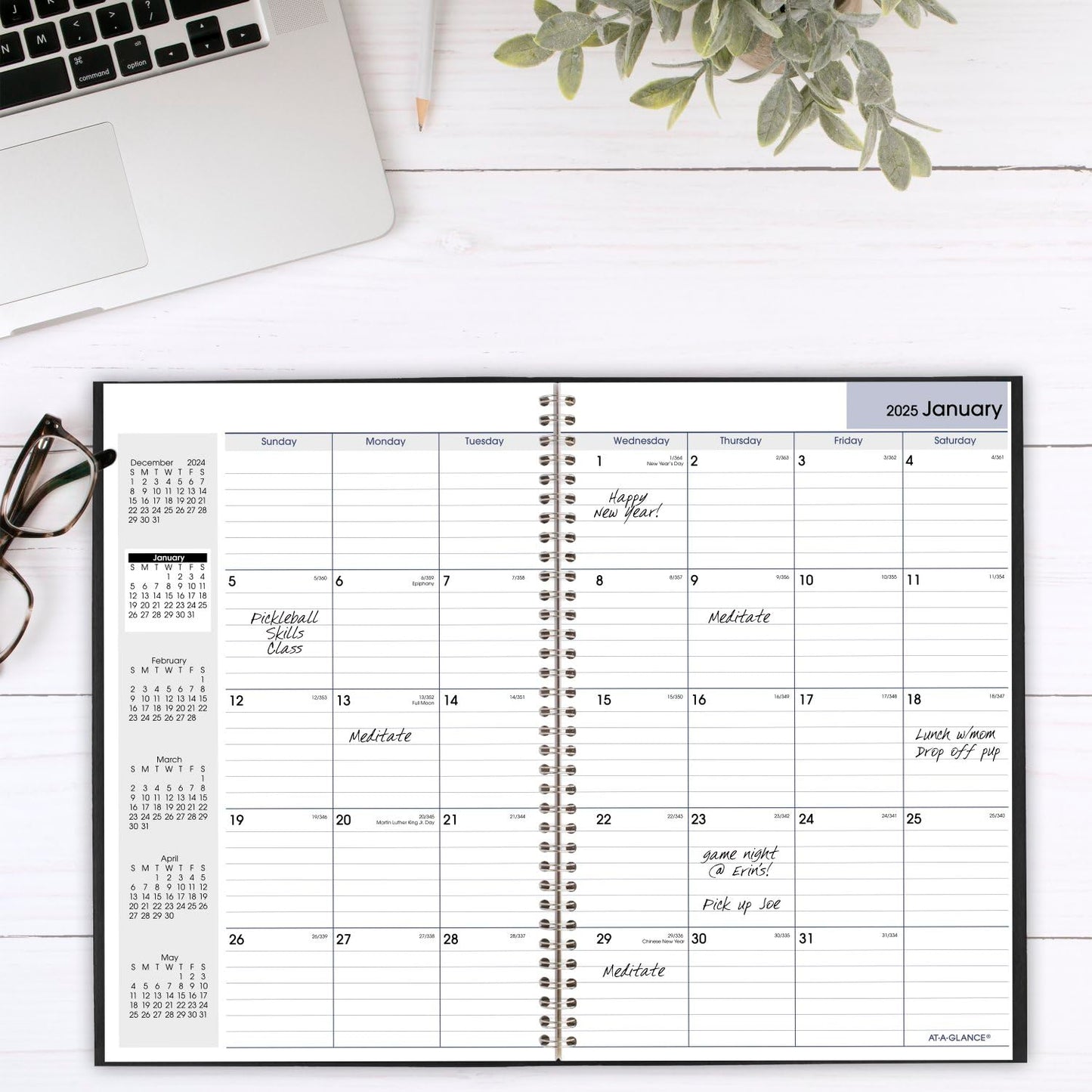 AT-A-GLANCE 2025 Planner, Monthly, 8" x 12", Large, DayMinder, Black (SK20025)