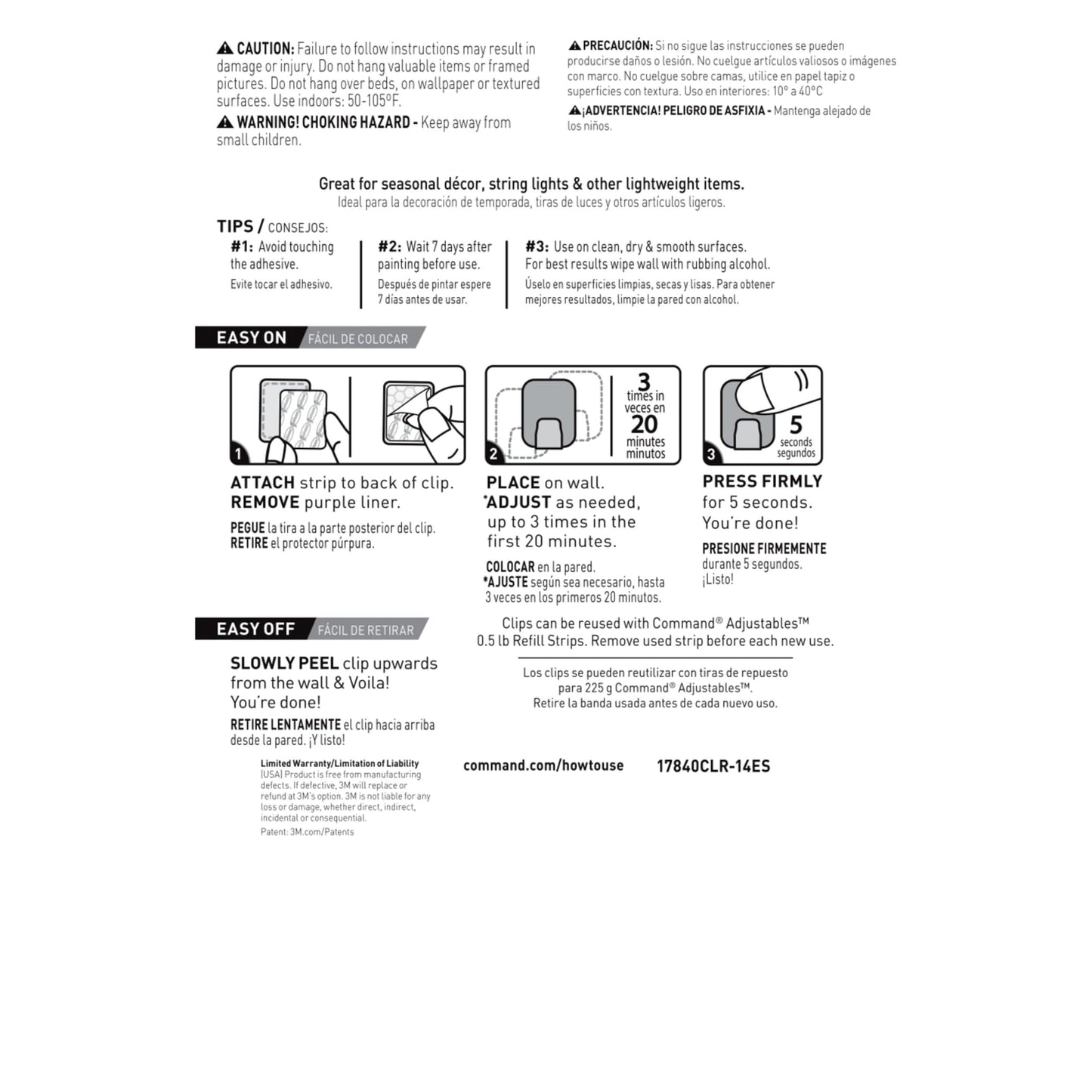 3m 17840clr-14es Command Adjustables Hooks, Small