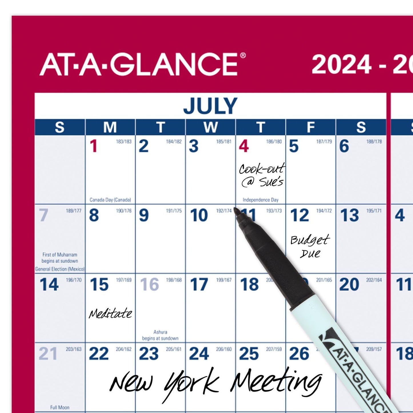 AT-A-GLANCE 2024-2025 Erasable Calendar, Dry Erase Wall Planner, 24" x 36", Large, Academic & Regular Year, Double Sided, Vertical (PM210S2825)