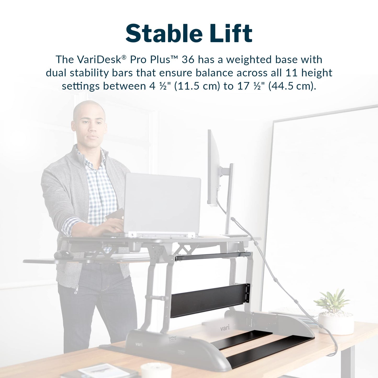 Vari - VariDesk Pro Plus 36 - Desktop Standing Desk Converter - Adjustable Desk Riser with 11 Height Settings - Sit Stand Desk Dual Monitor Standing Desk Riser With Spring Loaded Lift (Black)