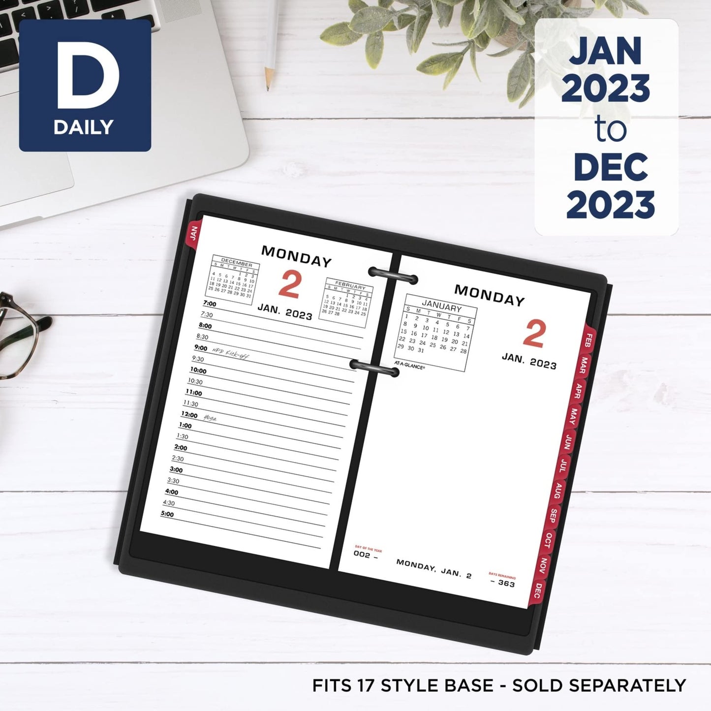 AT-A-GLANCE 2023 Daily Desk Calendar Refill, Standard, 3-1/2" x 6", Loose Leaf, Monthly Tabs (E01750)