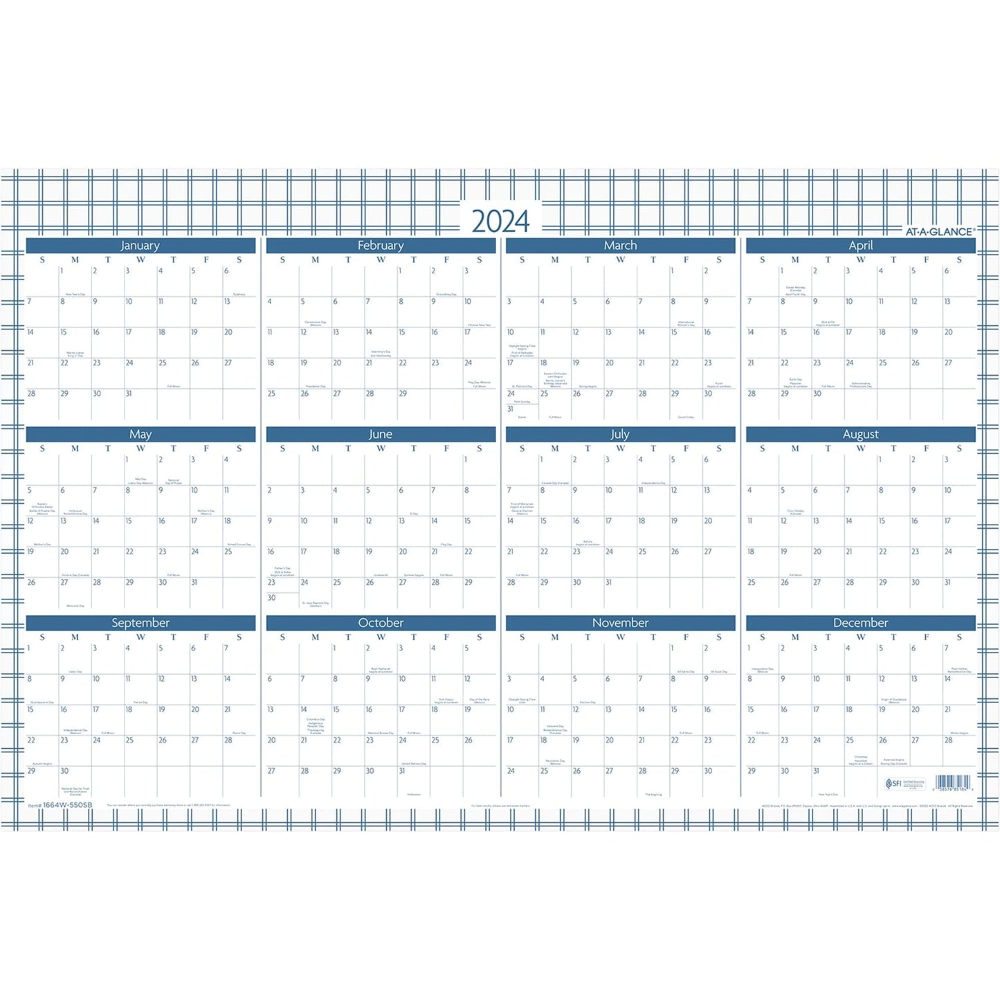 AT-A-GLANCE 2023-2024 Erasable Wall Calendar, 24" x 36", Large, Academic & Regular Year, Dry Erase, Reversible, Vertical/Horizontal, Window Design, Badge (1664W-550SB)