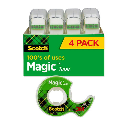 Scotch Magic Tape, 4 Rolls, Numerous Applications, Invisible, Engineered for Repairing, 3/4 x 300 Inches, Boxed