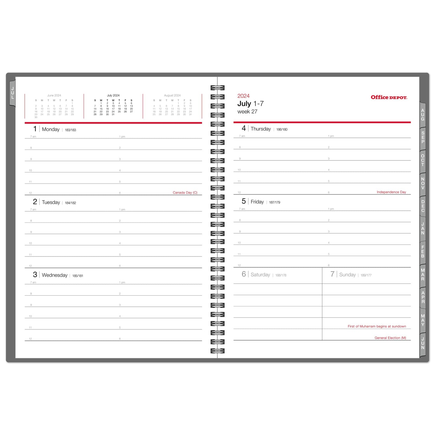 2024-2025 Office Depot® Brand Weekly/Monthly Academic Planner, 8-1/2" x 11", 30% Recycled, Gray, July 2024 to June 2025