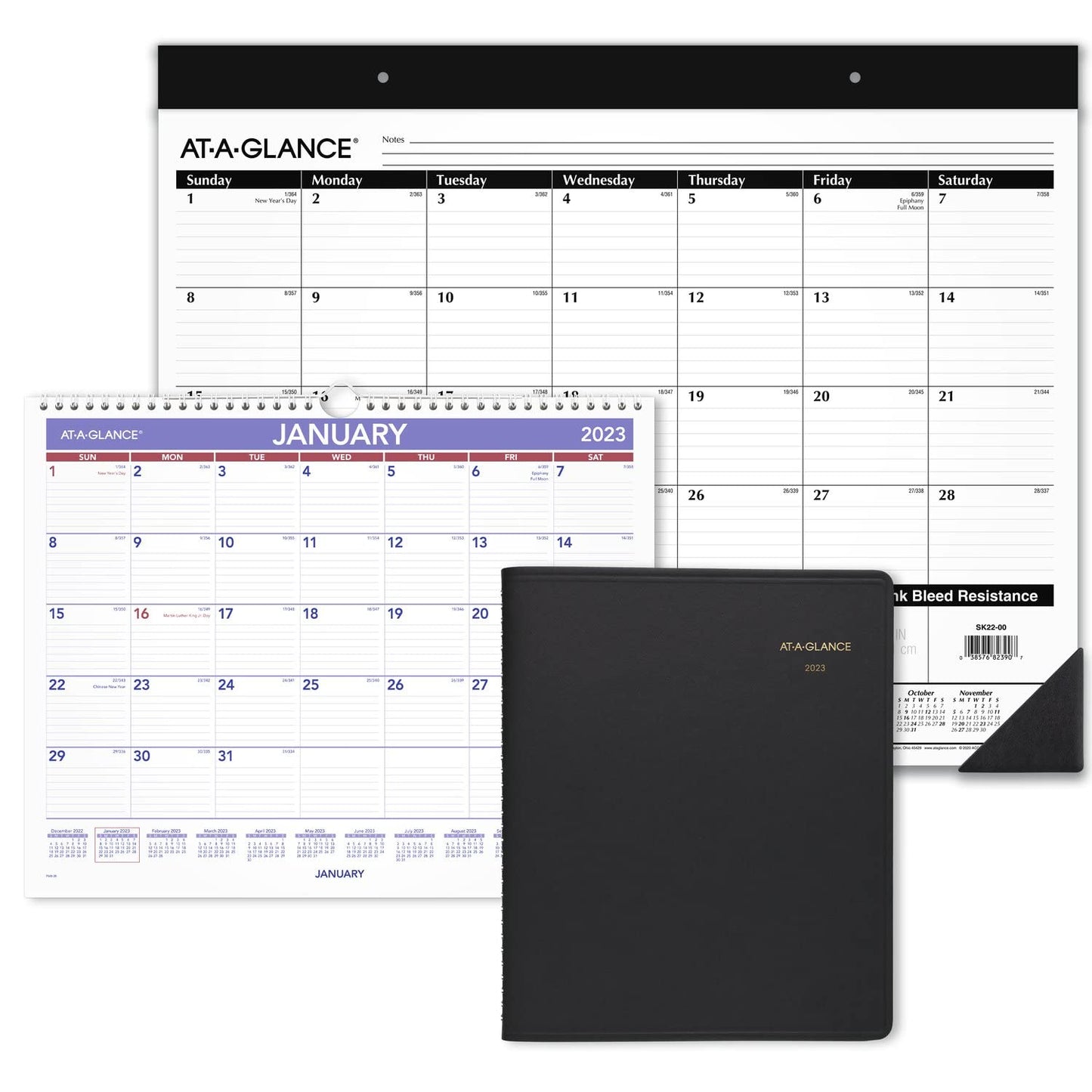 AT-A-GLANCE 2023 Weekly & Monthly Diary, Fine Diary, 3" x 6", Faux Leather, Hardcover, Black/Brown (740205)