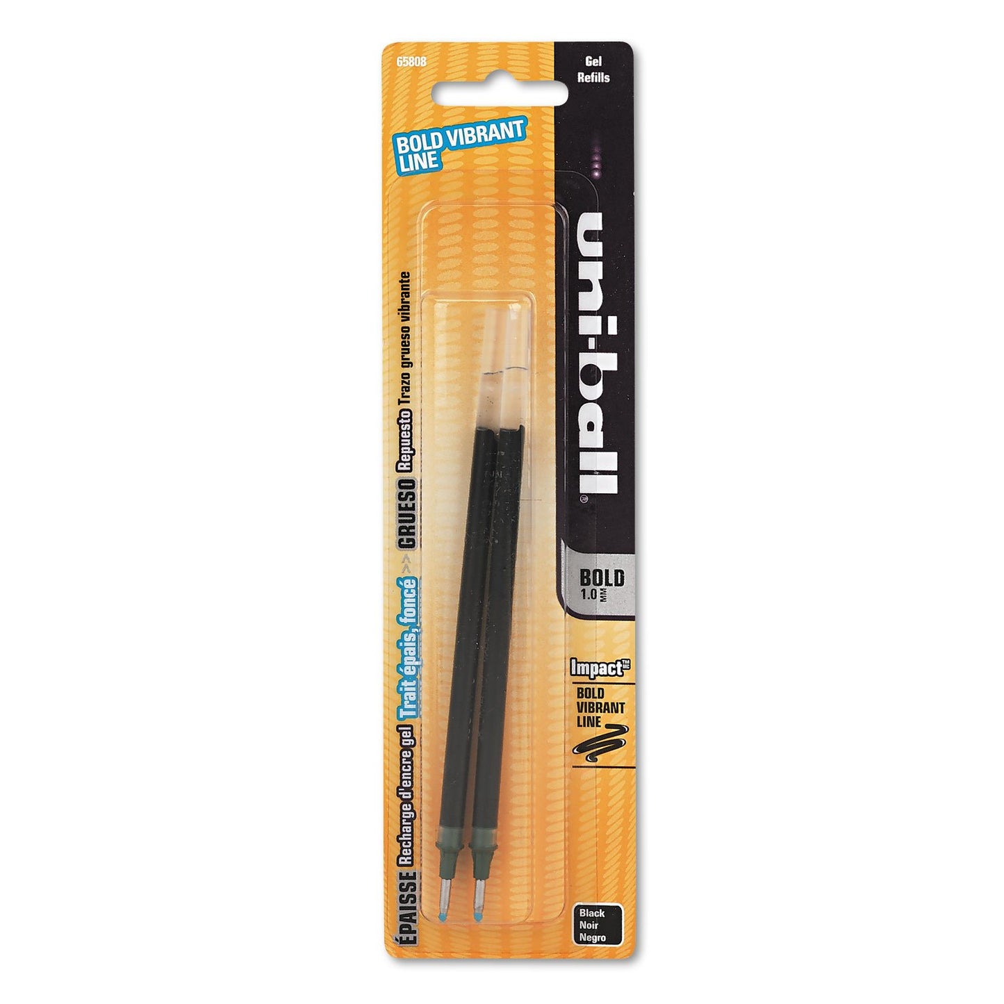 Uni-Ball 65808 Refill For Uni-Ball Gel Impact Gel Pen Bold Black Ink 2/Pack