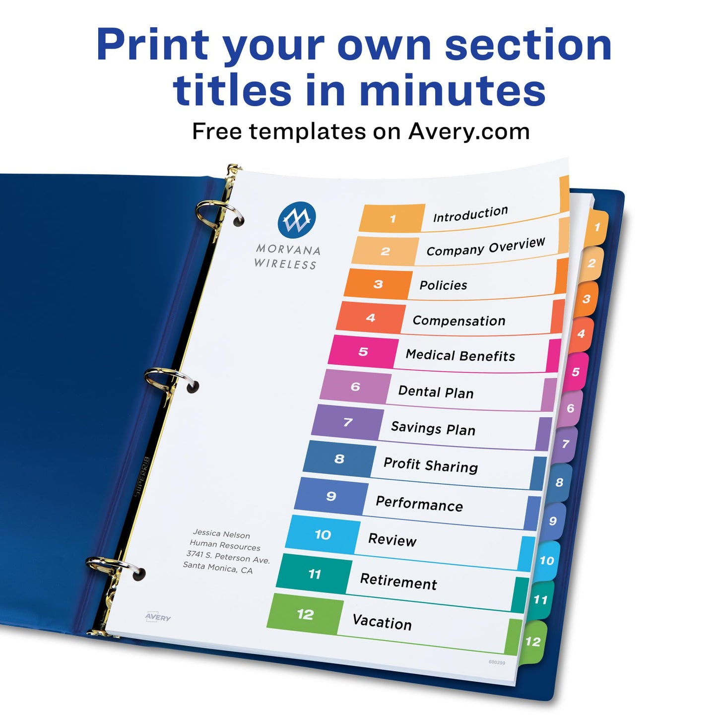 Avery 12 Tab Dividers for 3 Ring Binders, Customizable Table of Contents, Multicolor Tabs, 1 Set (11141)