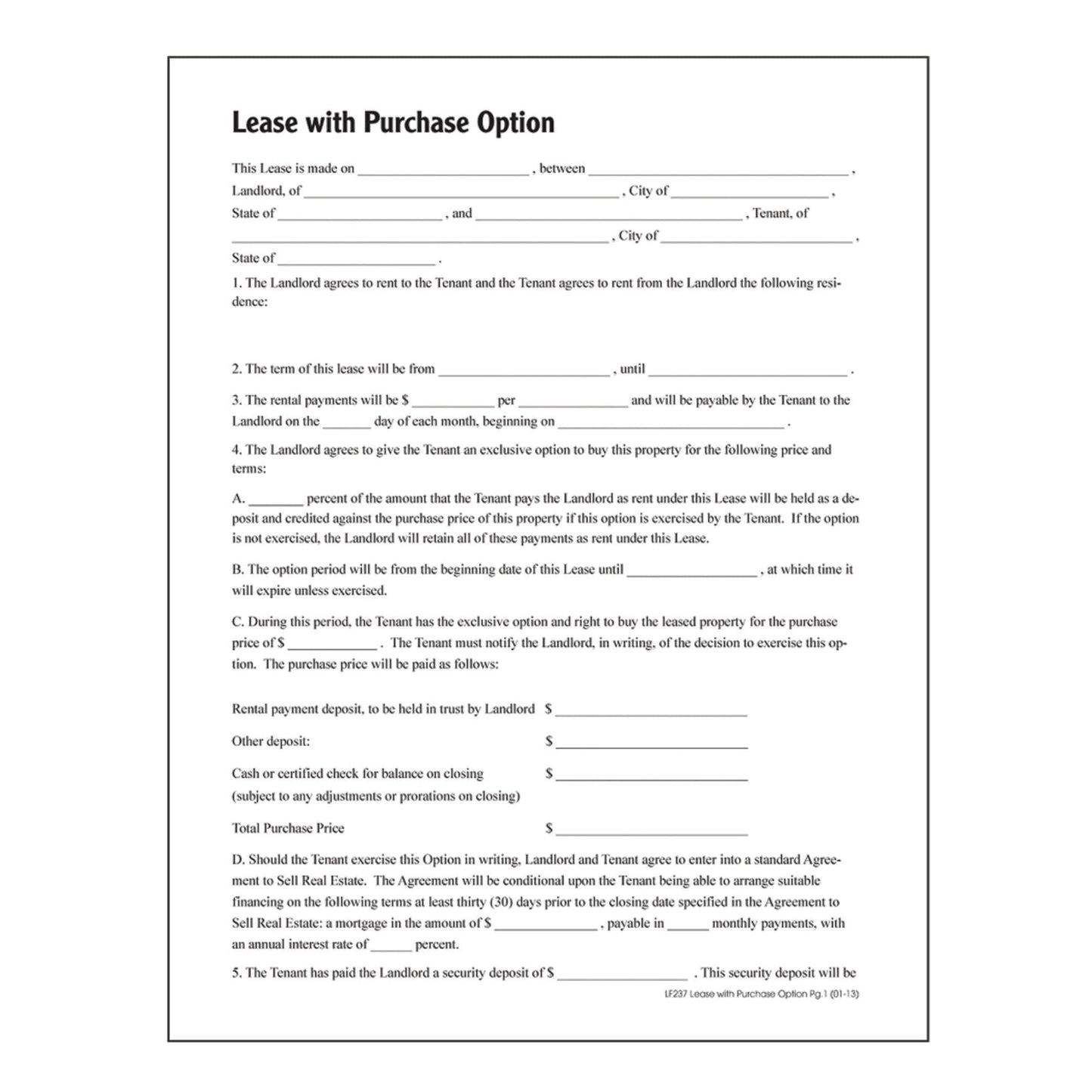 Adams Lease with Purchase Option Forms, Includes Downloadable, Fillable Digital Forms, White (LF237)