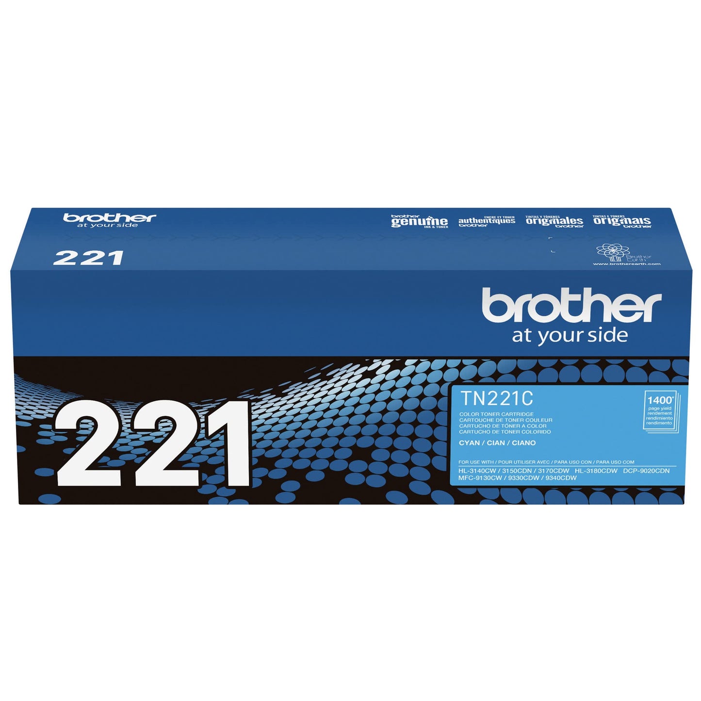 Brother Genuine Standard Yield Toner Cartridge, TN221C, Replacement Cyan Color