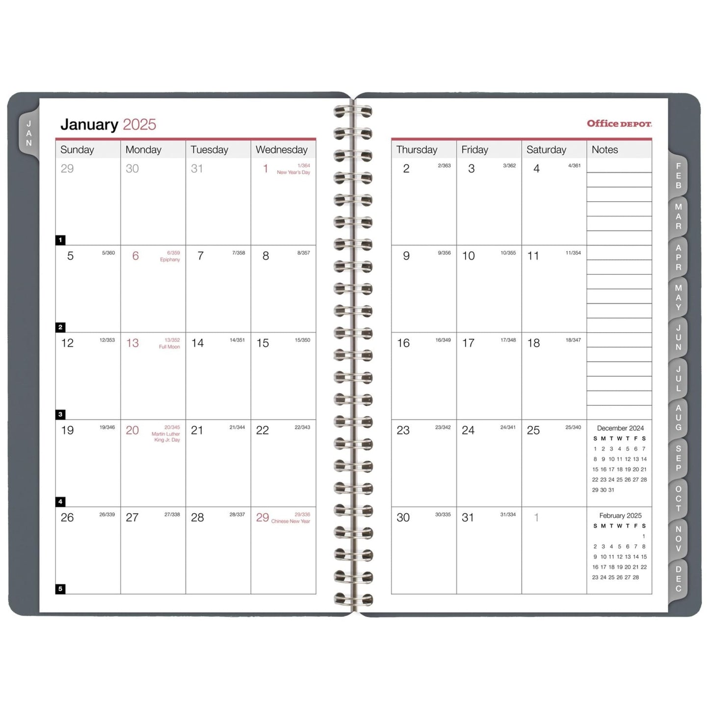 2025 Office Depot Weekly/Monthly Appointment Book, 5" x 8", Silver, January To December, OD710330