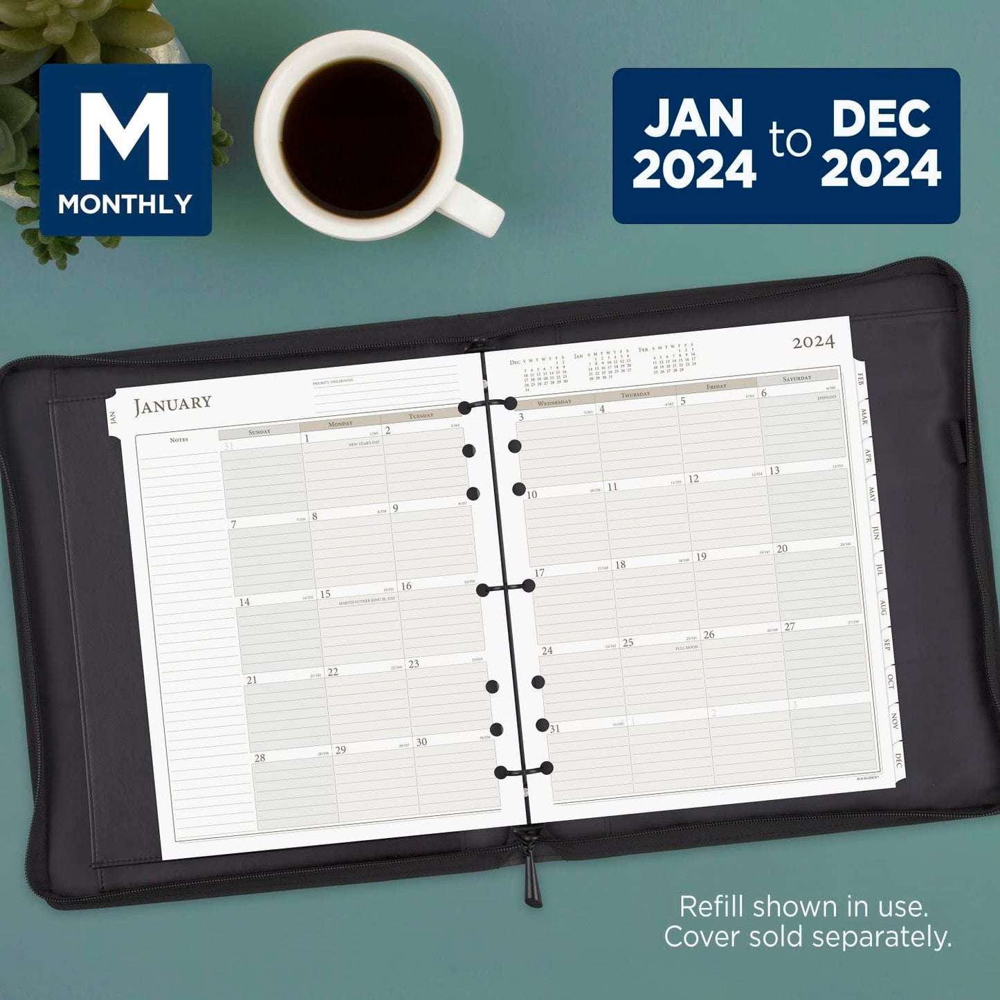 AT-A-GLANCE 2024 Daily Planner Two Page Per Day Refill, 8-1/2" x 11", Folio Size, Loose-Leaf (491-225-24)