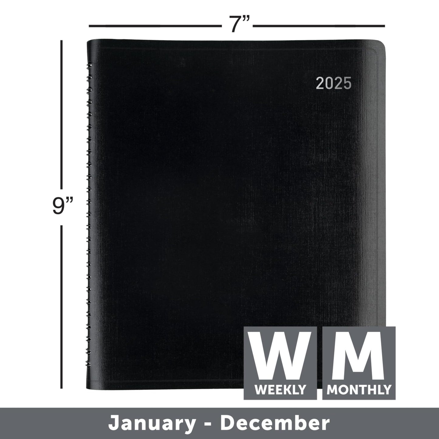 2025 Office Depot Weekly/Monthly Appointment Book Planner, 7" x 9", Black, January To December, OD711600