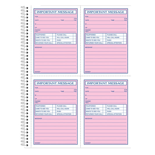 Adams Phone Message Book, 8.06 x 11 Inch, Spiral Bound, 2-Part, Carbonless, 4 Messages per Page, 400 Sets, White and Canary (S1187D)