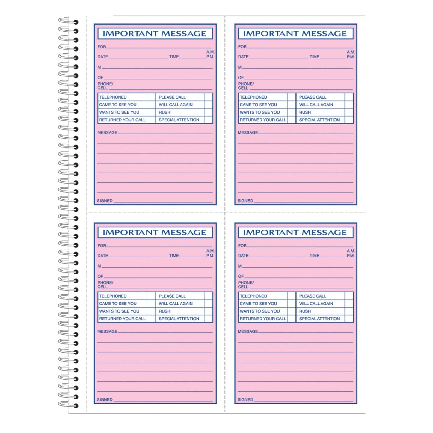 Adams Phone Message Book, 8.06 x 11 Inch, Spiral Bound, 2-Part, Carbonless, 4 Messages per Page, 400 Sets, White and Canary (S1187D)