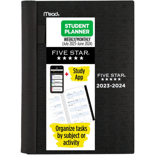 Five Star 2023-2024 Academic Planner + Study App, Weekly & Monthly Advance Student Planner with Spiral Guard, 5-1/2" x 8-1/2", Small, Black (TAW4590524)