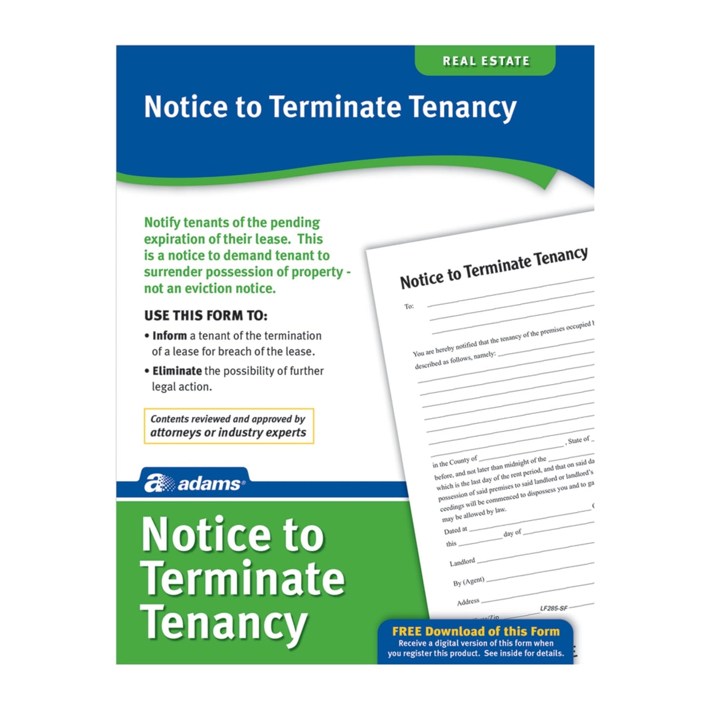 Adams Notice to Terminate Tenancy Forms, Includes Downloadable, Fillable Digital Forms, White (LF285)