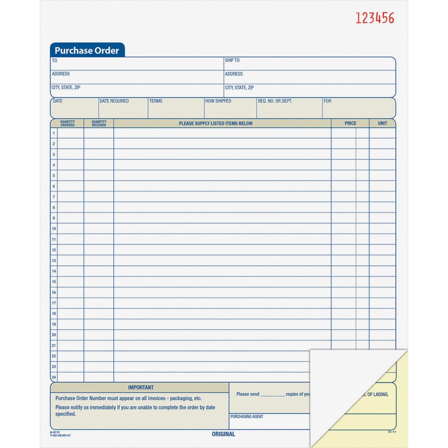 Adams, ABFDC8131, 2-Part Carbonless Purchase Order Book, 1 Each, White