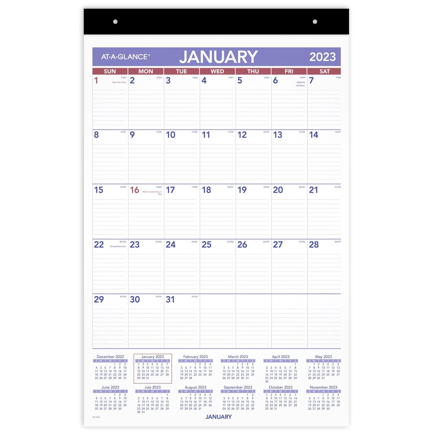 AT-A-GLANCE 2023 Wall Calendar, 15" x 22-3/4", Large, Monthly, Repositionable, Adhesive Backing (PM17RP28)