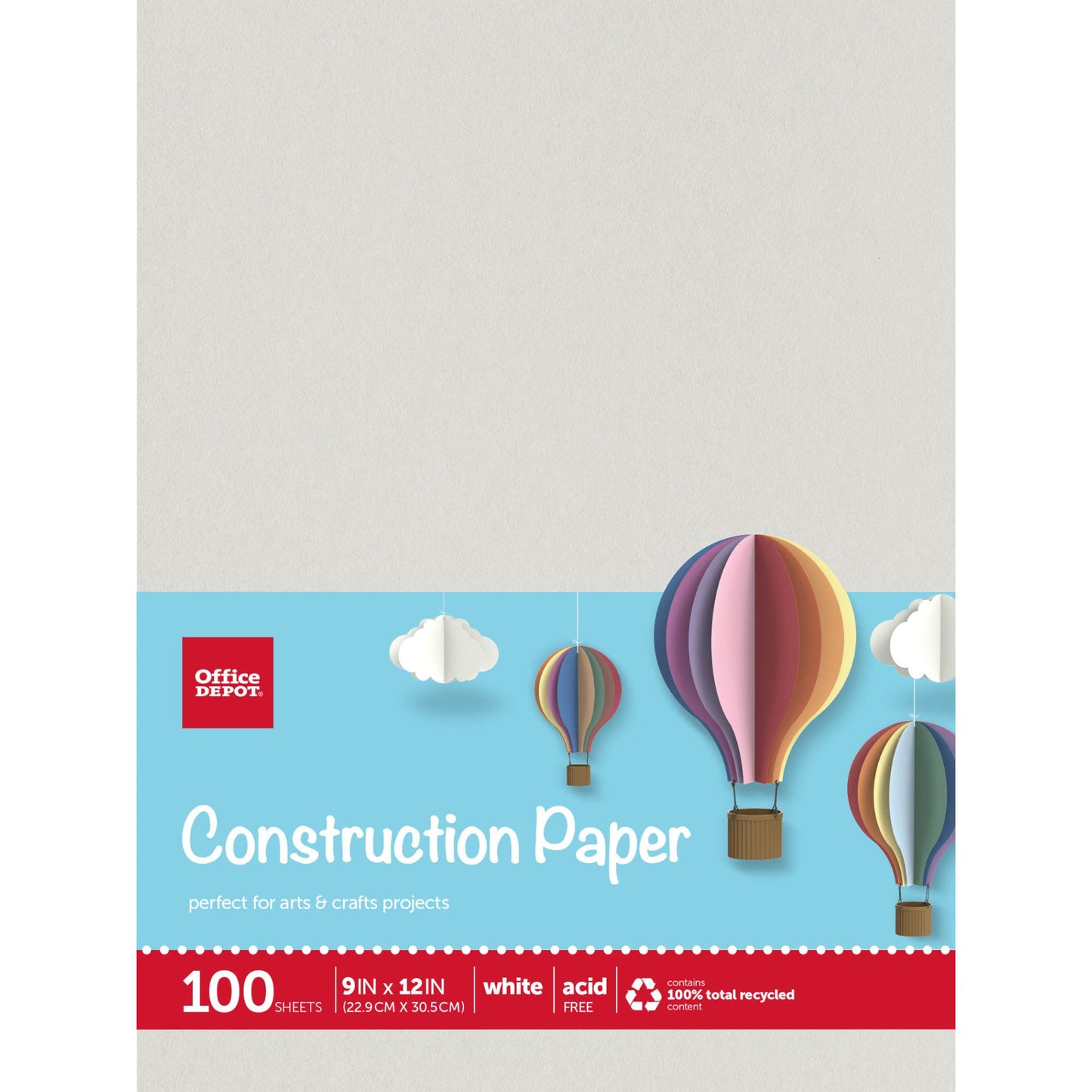 Office Depot� Brand Construction Paper, 9" x 12", 100% Recycled, Stone White, Pack of 100 Sheets