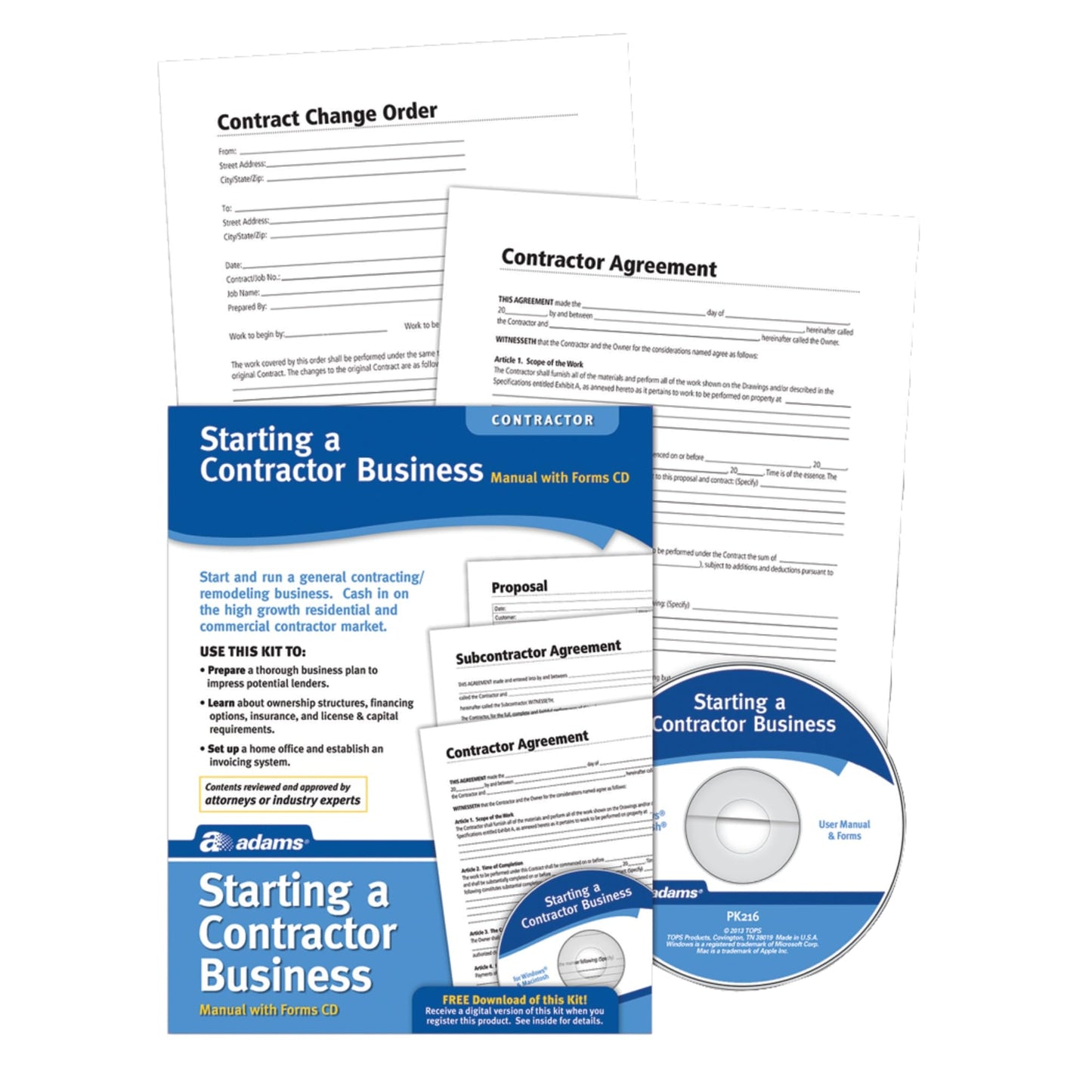 Adams Starting A Contractor Business Kit, Includes Forms CD and Instructions (PK216)