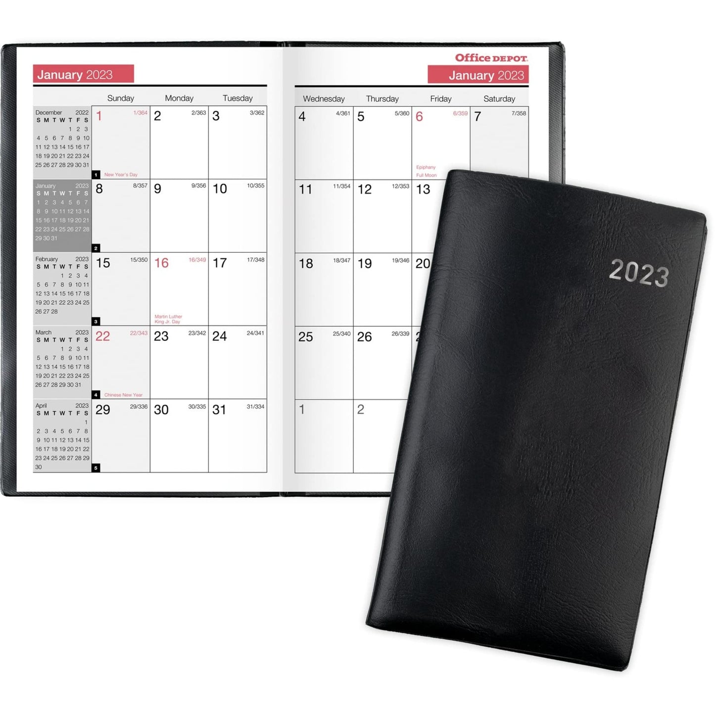 2022-2024 Office Depot� Brand 14-Month Monthly Planner, 3-1/2" x 6", Black, December 2022 To January 2024 , OD710100