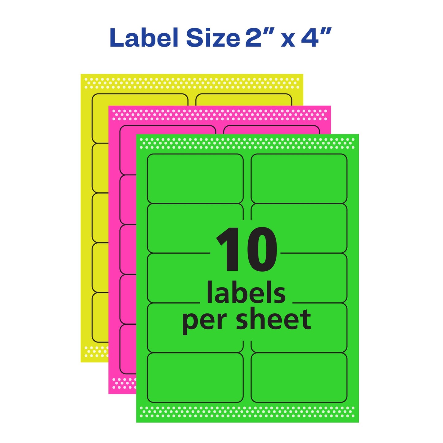 Avery Printable Address Labels with Sure Feed, 2" x 4", Assorted Neon (Magenta, Green, Yellow), 150 Blank Mailing Labels (5978)