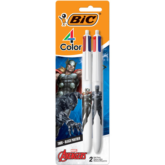 BIC 4-Color Marvel's Avengers Edition Retractable Ball Pens, Medium Point (1.0mm), 2-Count Pack, Retractable Ball Pen With Long-Lasting Ink