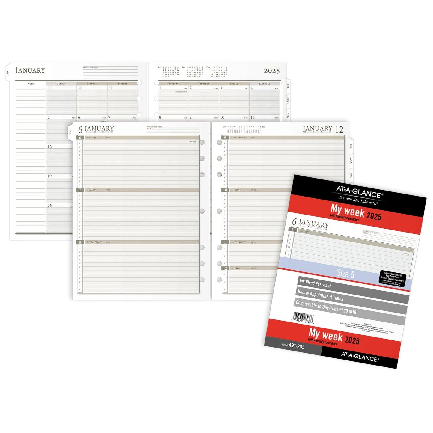 AT-A-GLANCE 2025 Planner Refill, Weekly, 8-1/2" x 11", Folio Size 5, Loose-Leaf (491-285-25)