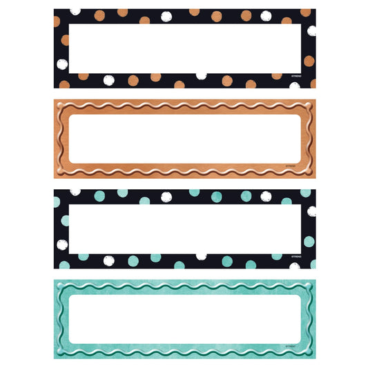 TREND I Love Metal Dots and Embossed Desk Toppers Nameplates, 2-7/8" x 9-9/16", Assorted Designs, Pack of 32 Nameplates