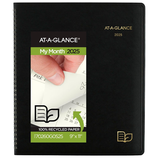 AT-A-GLANCE 2025 Planner, Monthly, 9" x 11", Large, Recycled, Black (70260G0525)