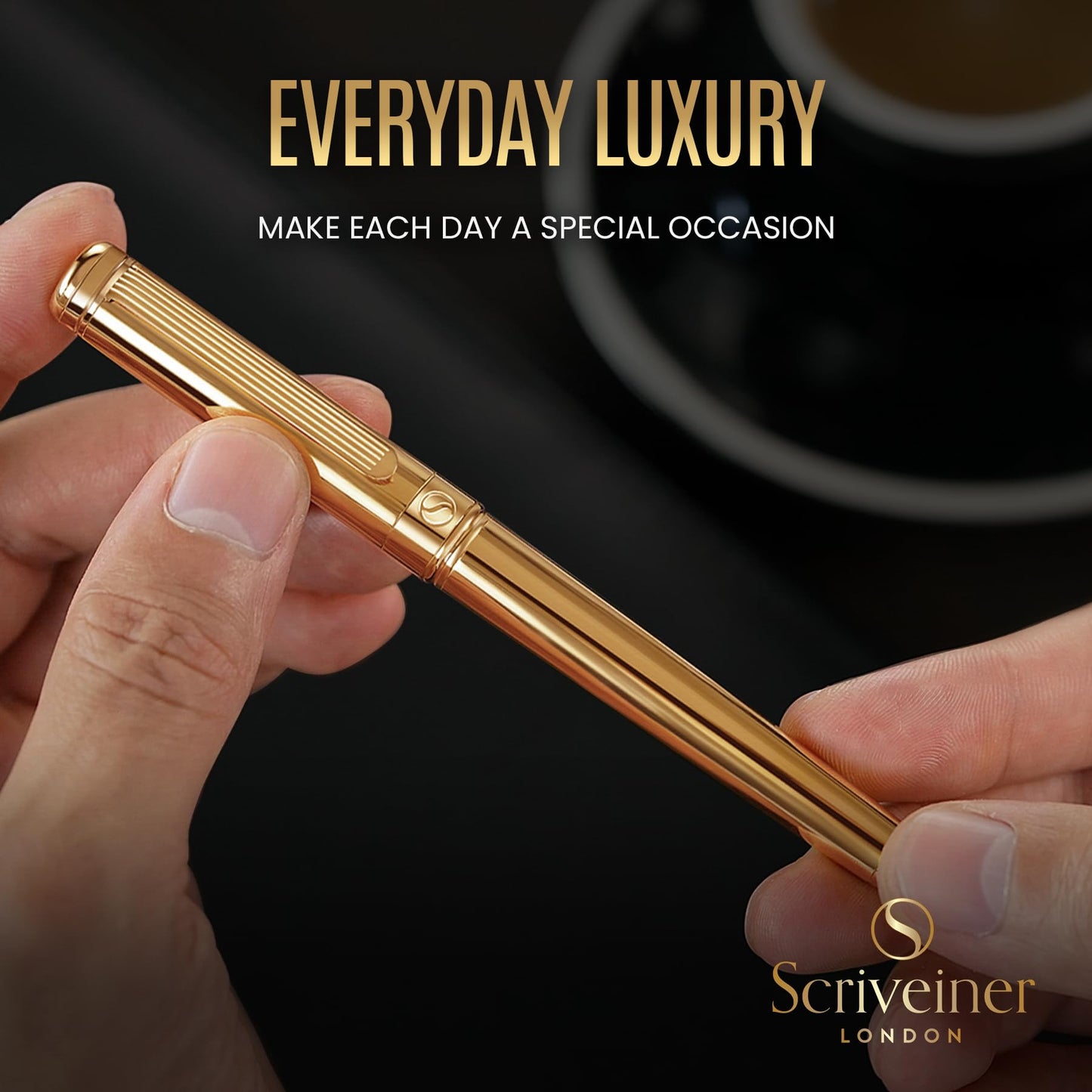 Scriveiner Luxury Fountain Pen - Stunning Gold Pen, 24K Gold Finish, Schmidt 18K Gilded Nib (Medium), Converter, Best Pen Gift Set for Men & Women, Professional, Executive, Office, Nice Pens