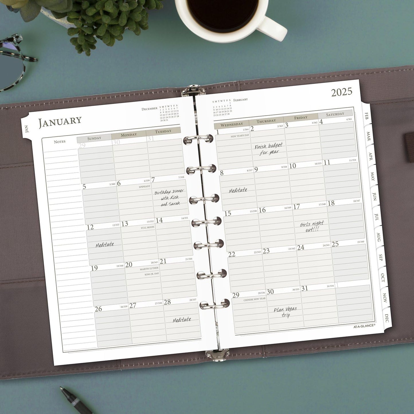 AT-A-GLANCE 2025 Planner Refill, Monthly, 5-1/2" x 8-1/2", Desk Size, Loose-Leaf, Ruled Blocks (481-685Y-25)