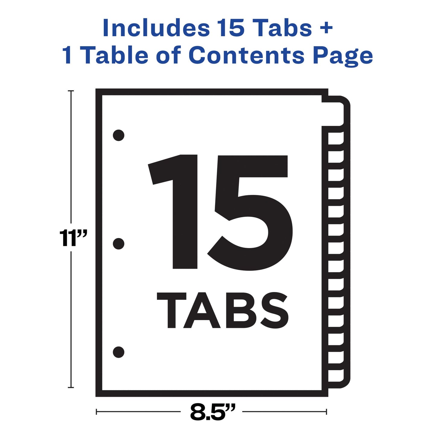 Avery 15 Tab Dividers for 3 Ring Binders, Customizable Table of Contents, Multicolor Tabs, 1 Set (11143)