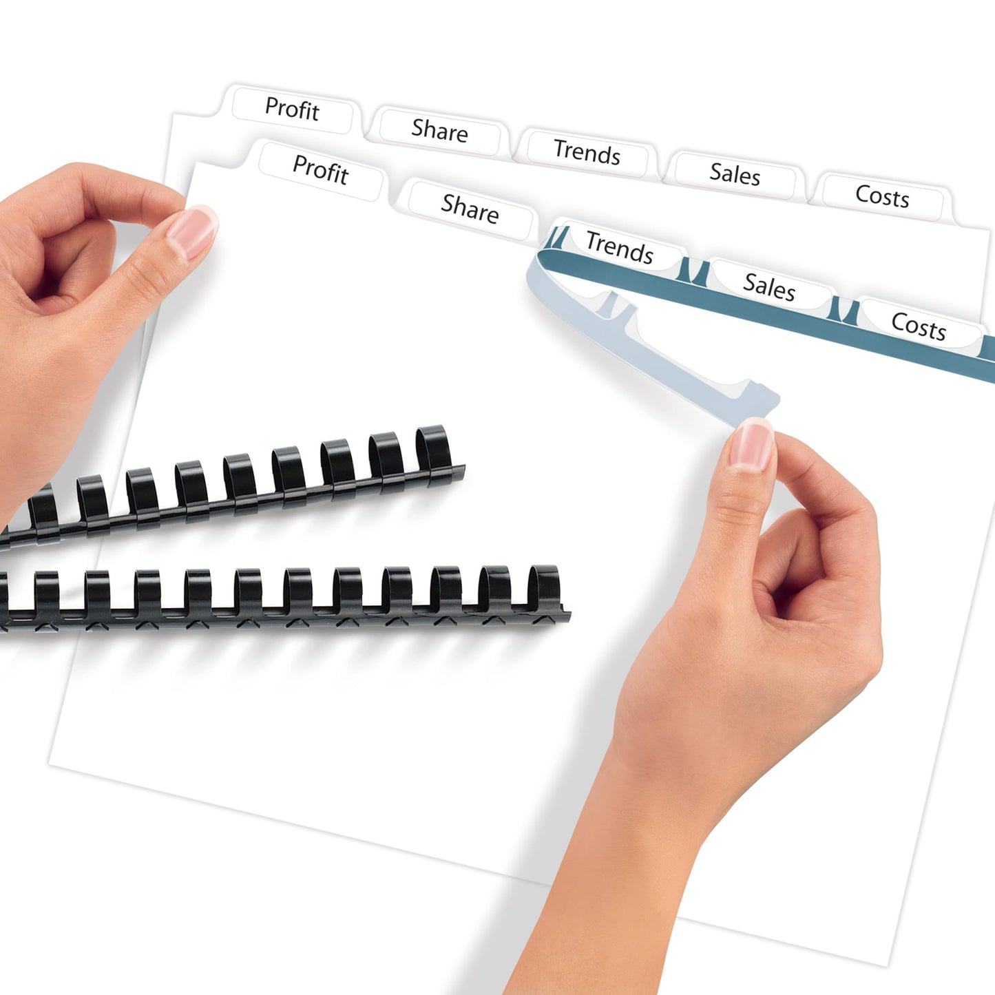 Avery 5 Tab Unpunched Dividers for Use with Any Binding System, Easy Print & Apply Clear Label Strip, Index Maker Customizable White Tabs, 5 Sets (11431)