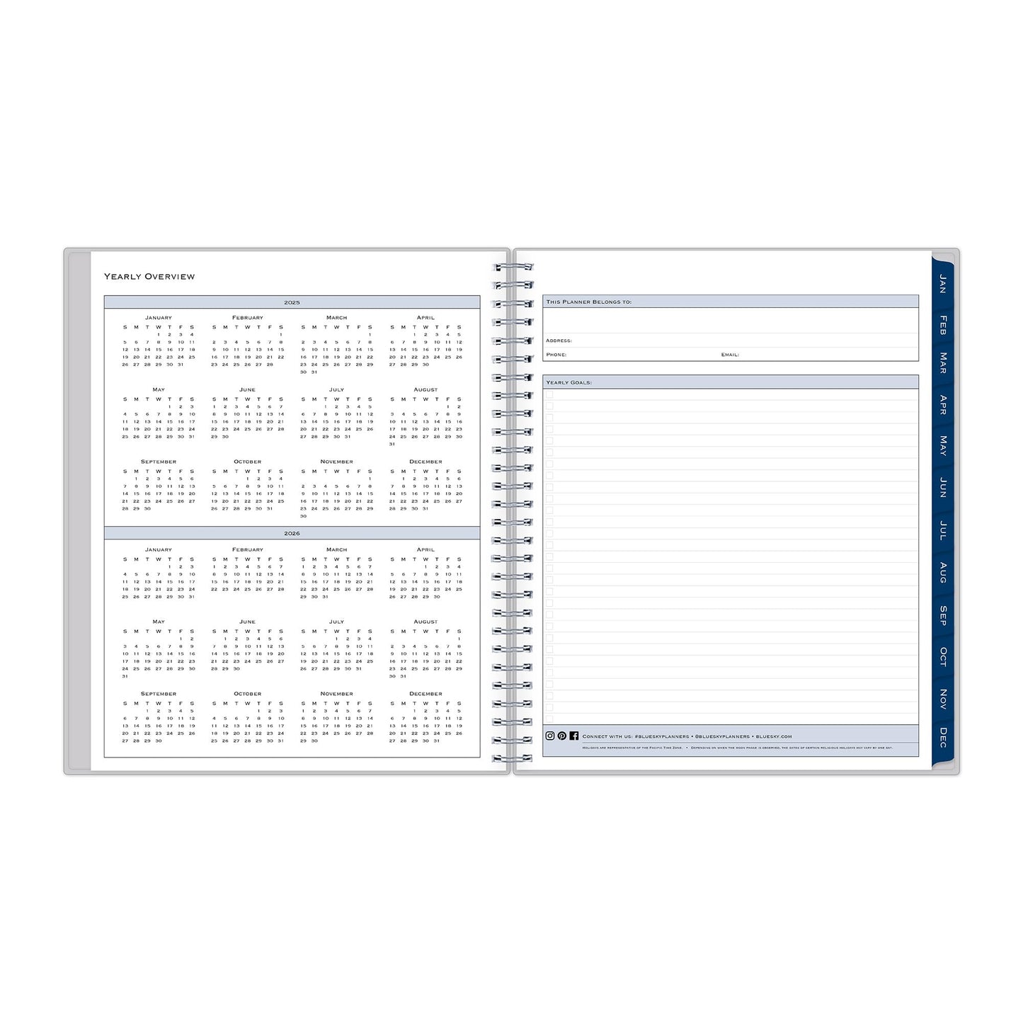 2025 Blue Sky Monthly Planning Calendar, 8" x 10", Passages/Solid Gray, January to December