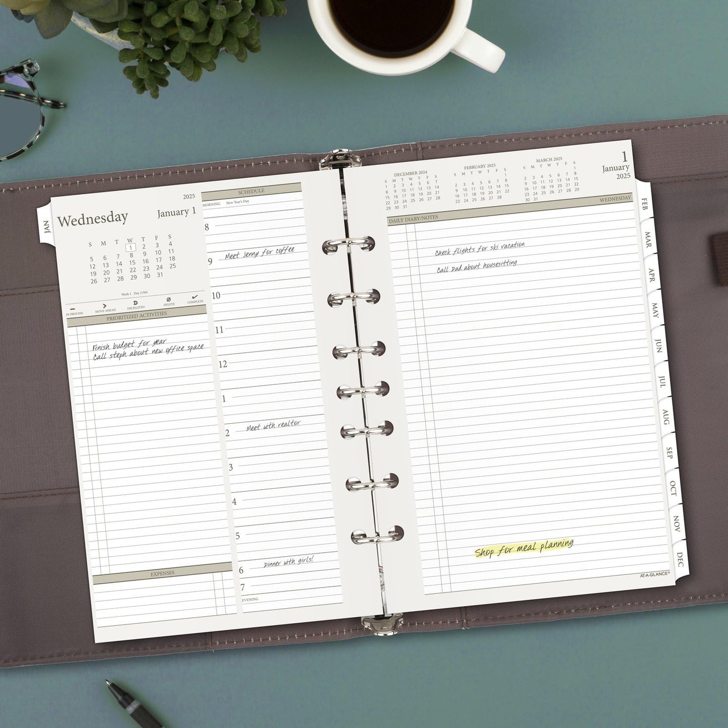 AT-A-GLANCE 2025 Planner, Daily, 5-1/2" x 8-1/2", Desk Size, Two Page Per Day Refill, Loose-Leaf (481-225-25)