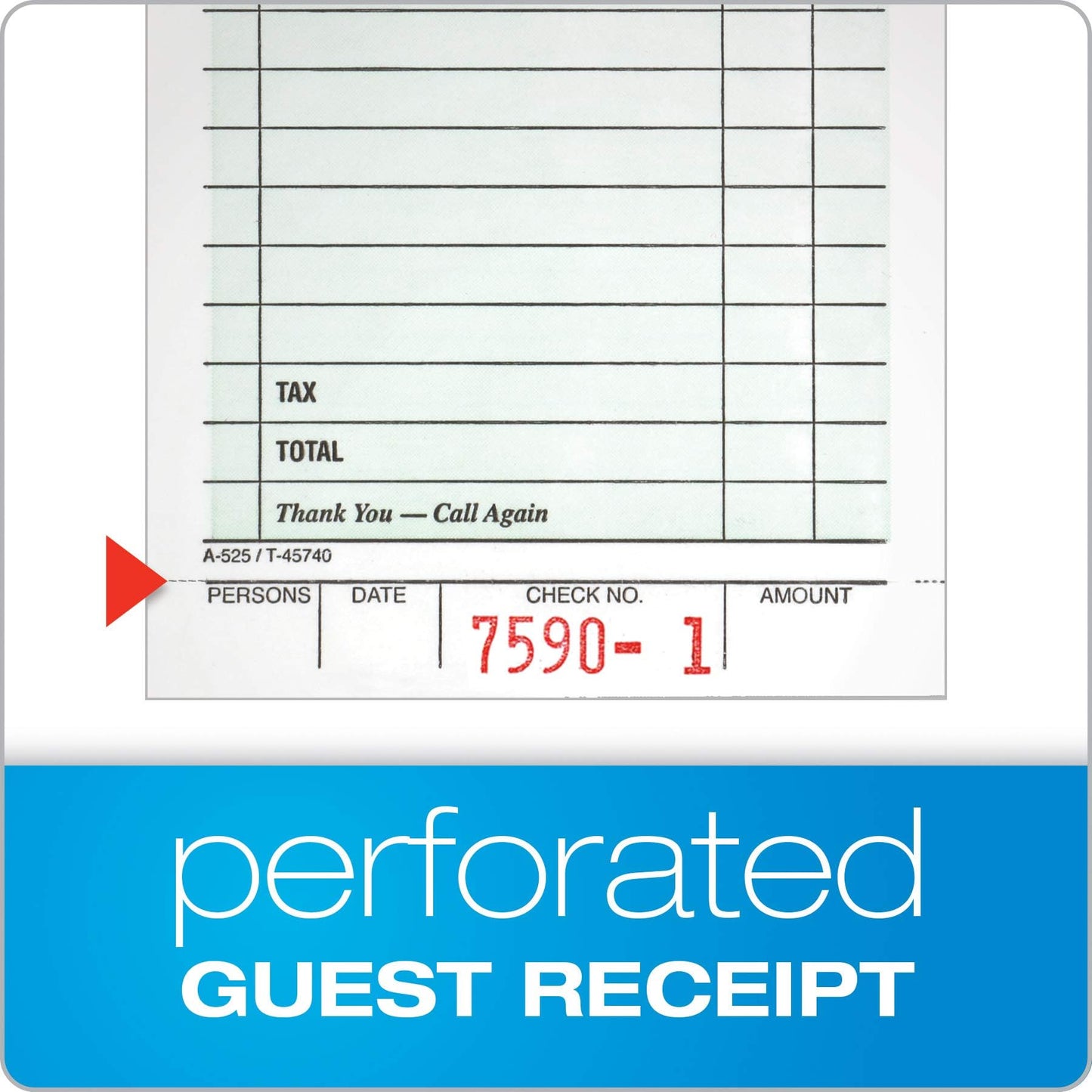 Adams Guest Check Pads, Single Part, Perforated Guest Receipt, 3-2/5" x 6-1/4", 50 Sheets per Pad, 10 Pack (525SW), White