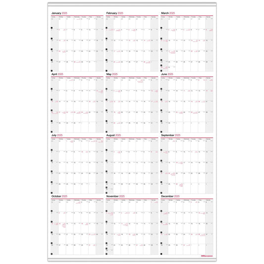 2025 Office Depot Brand Yearly Wall Calendar, 24" x 36", Traditional, January 2025 to December 2025, OD301428